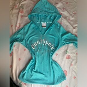 South pole Turqouise Y2K Hooded Top